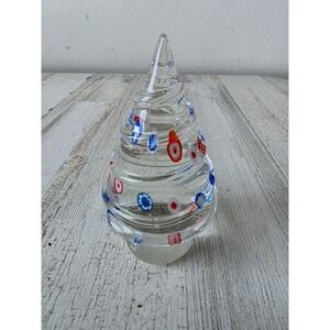 Vintage millfriori Glass tree paperweight decor Xmas blue red swirl‎